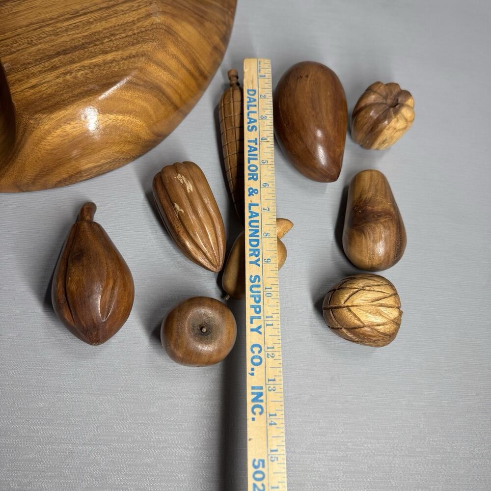 Vintage Retro MCM Carved Bowl Wooden Vegetable Fruit 10 Piece Set Fall Cottage - Picture 15 of 16